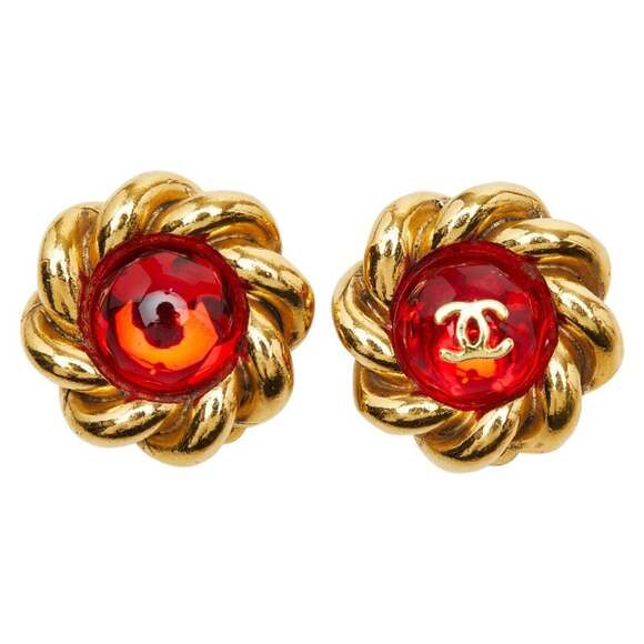 CHANEL Authentic Red Logo Earrings